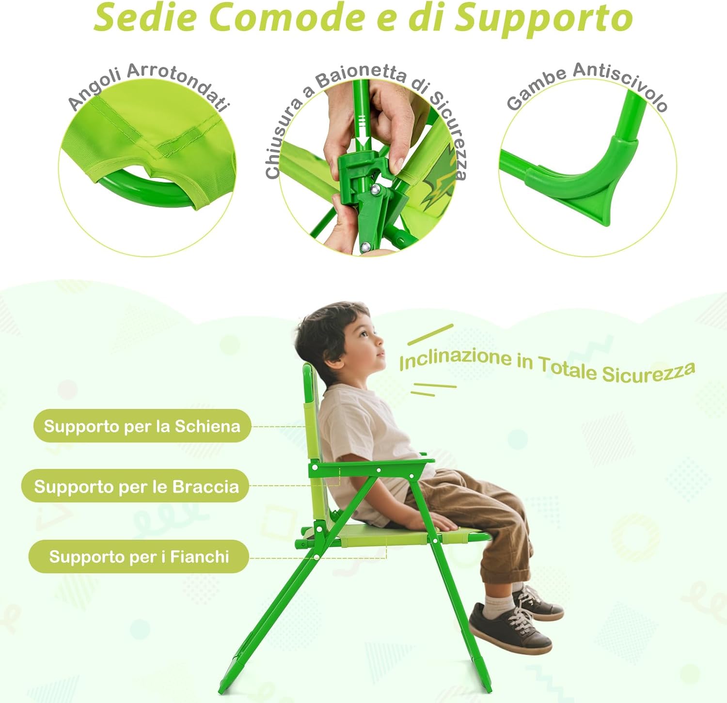 Set Tavolo da Giardino Bambini con 2 Sedie Pieghevoli, Tavolino da Esterno con Ombrellone in Poliestere Regolabile in Altezza, Set Mobili da Giardino per Bambini 3-6 Anni (Rana, Verde Chiaro)