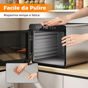 600W Essiccatore Alimentare, Disidratatore per Cibo in Acciaio Inox con 7 Vassoi Timer 24 Ore e Temperatura da 30-75℃, Accessori Inclusi, Disidratare per Carne Frutta Verdure