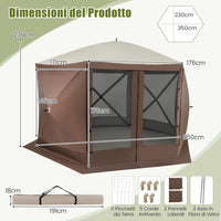 Gazebo da Giardino Pop-Up 3,5 x 3,5 m, Tenda da Giardino a 6 Lati con Tetto Ventilato e Manico, 2 Pareti Rimovibili, Rete a Maglia, Borsa da Trasporto per Patio, Giardino, Campeggio