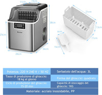 Macchina del Ghiaccio, Macchina del Ghiaccio Elettrica con Superficie Forata, con Cucchiaio Porzionatore, 24 Cubetti /15 Minuti, 3,2 L, Ideale per Casa e Ufficio