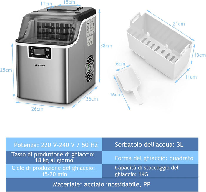 Macchina del Ghiaccio, Macchina del Ghiaccio Elettrica con Superficie Forata, con Cucchiaio Porzionatore, 24 Cubetti /15 Minuti, 3,2 L, Ideale per Casa e Ufficio