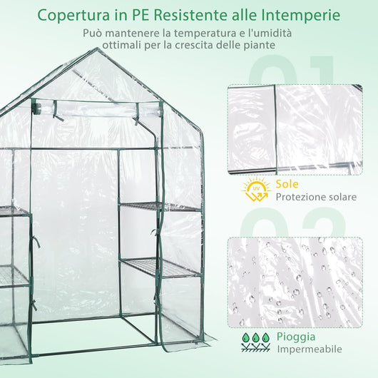 Serra da Giardino per Orto e Piante Inverno, Serra da Esterno con Telaio in Alluminio, Porta Avvolgibile e Telo Trasparente, Serra Robusta per Giardino e Balcone, 143 x 73 x 195 cm