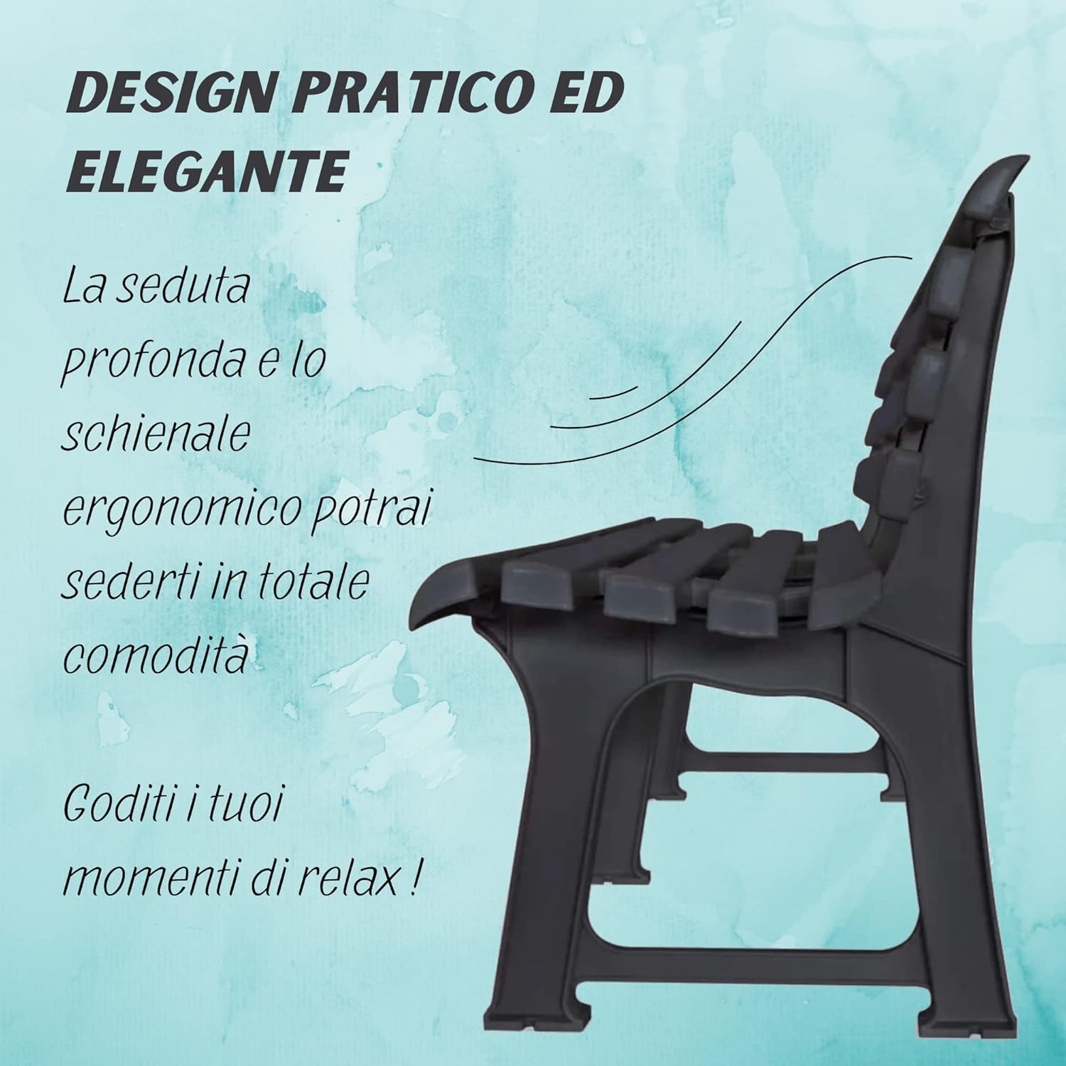 Panchina 3 Posti Da Esterno E Interno, Panchina Da Giardino In Plastica, Comoda E Resistente colore antracite Tomaino