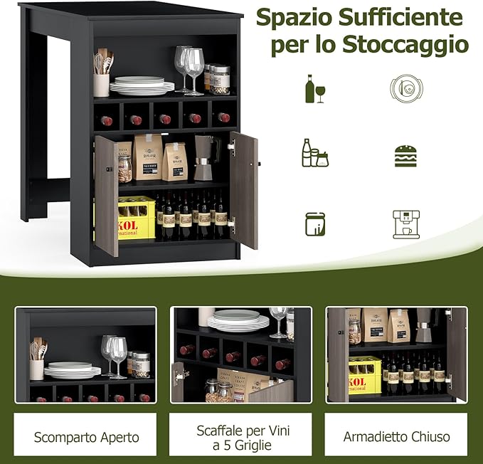 Tavolo da Pranzo 120 x 60 x 91,5 cm, Tavolo Cucina Salvaspazio con Scomparti, Armadietto e Ripiano Regolabile, Scrivania Moderno per Sala da Pranzo e Soggiorno, Nero