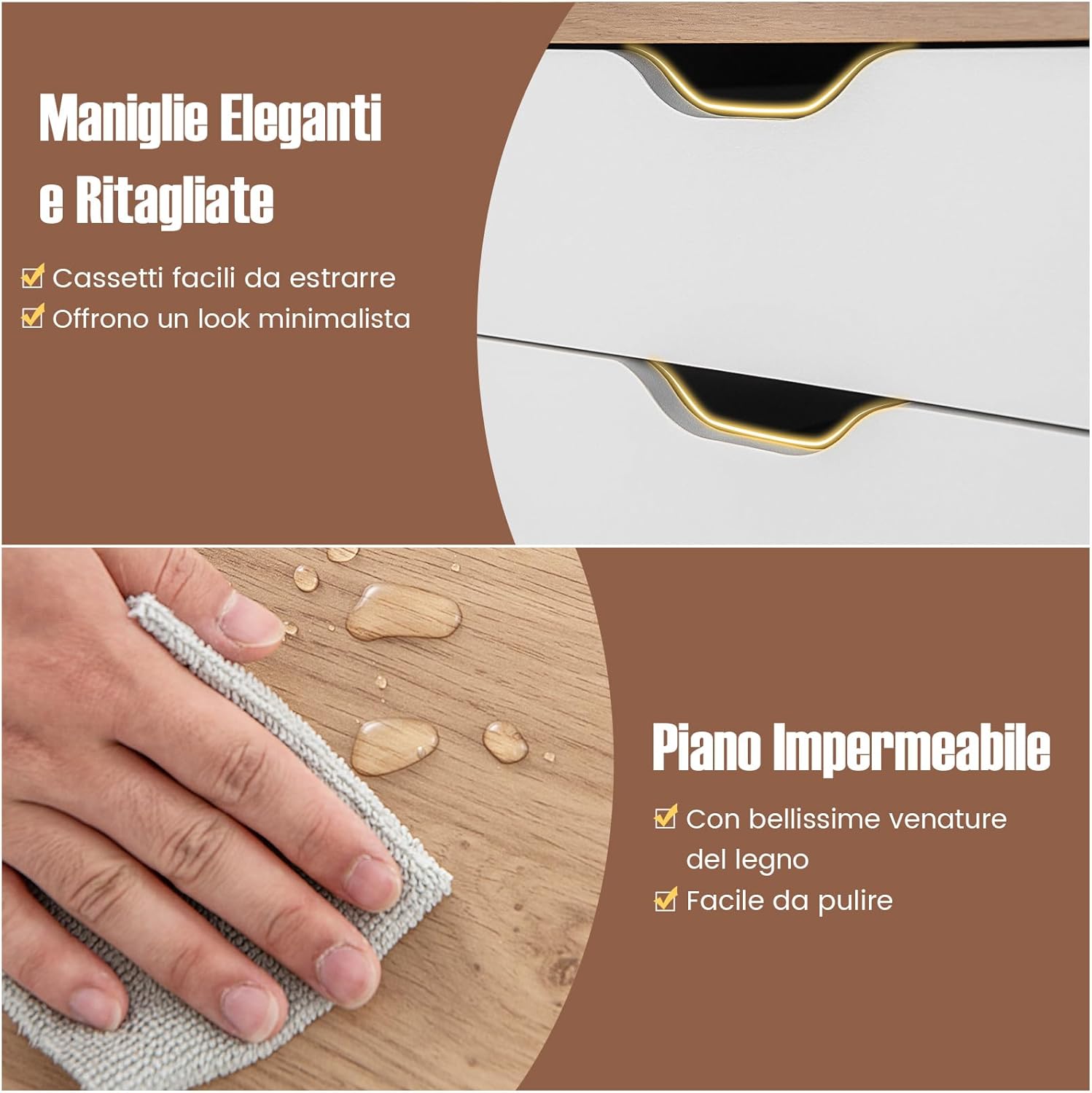 Cassettiera da Ufficio con 5 Cassetti e Ruote, Mobiletto Multiuso per Documenti e Cosmetici, Comodino con Ruote per Camera da letto Studio Ufficio e Soggiorno (Naturale)
