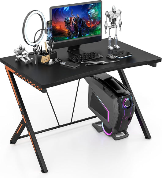Tavolo da gioco per computer, ergonomico, PC portatile, tavolo da gioco con rivestimento in fibra di carbonio, scrivania da ufficio, tavolo da lavoro per gaming, lavoro e lavoro, nero