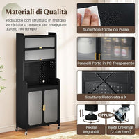 Credenza da Cucina, Armadietto Salvaspazio in Metallo con Ampio Piano di Lavoro, Ripiano Regolabile, Pannello Forato e Ruote, per Sala da Pranzo e Soggiorno, 79 x 37 x 192 cm