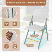 Set di 4 Sedie Pieghevoli con Struttura in Metallo, Sedie da Pranzo Salvaspazio con Antiscivoli, Sedie da Campeggio per Interno ed Esterno, 58 cm x 45 cm x 84 cm (Bianco)