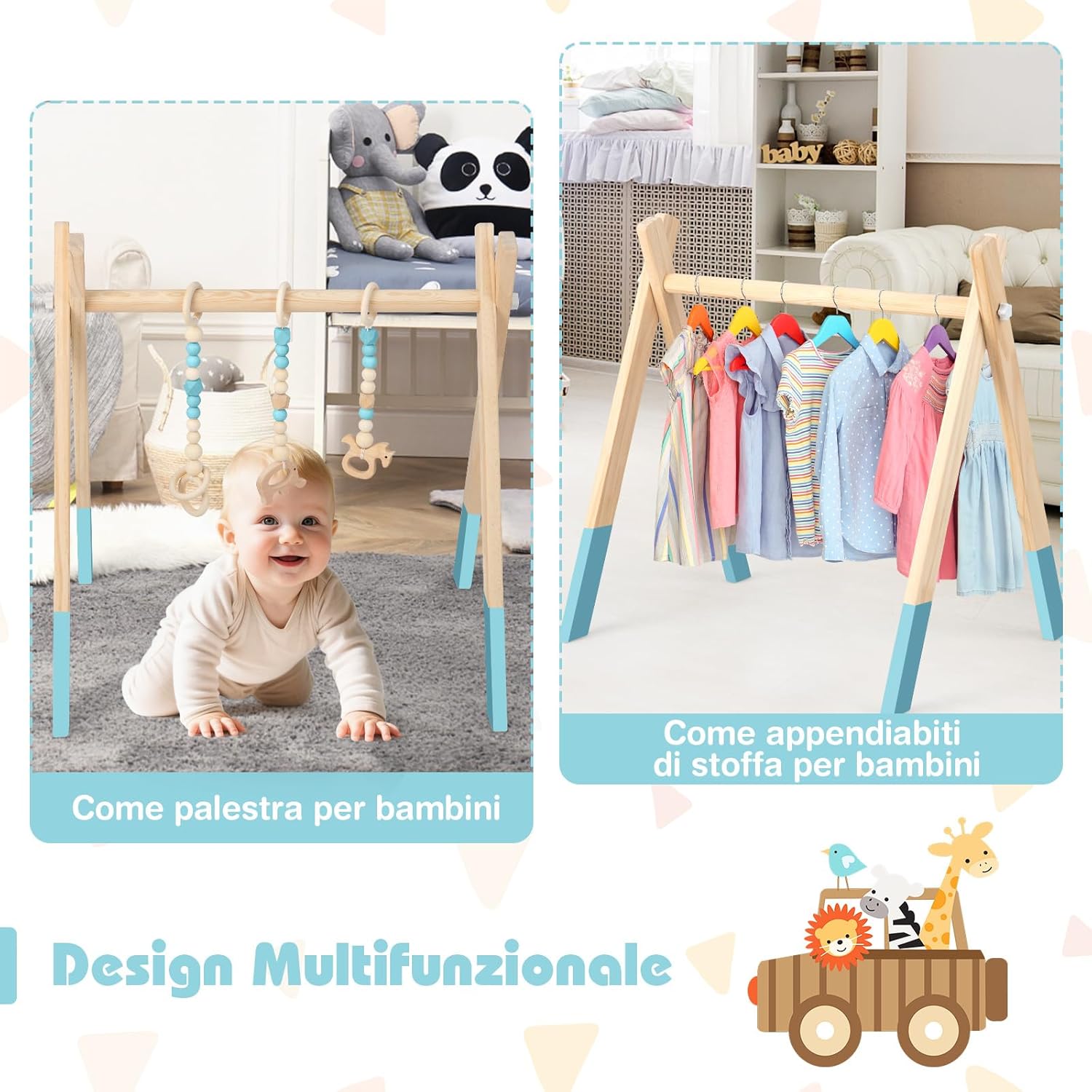 Palestrina per Bambini, Palestrina con Giocattoli per Dentizione Sviluppo Cerebrale Stimolazione Sensoriale, Pieghevole, in Legno, per Bambini 3+ Mesi (Verde)