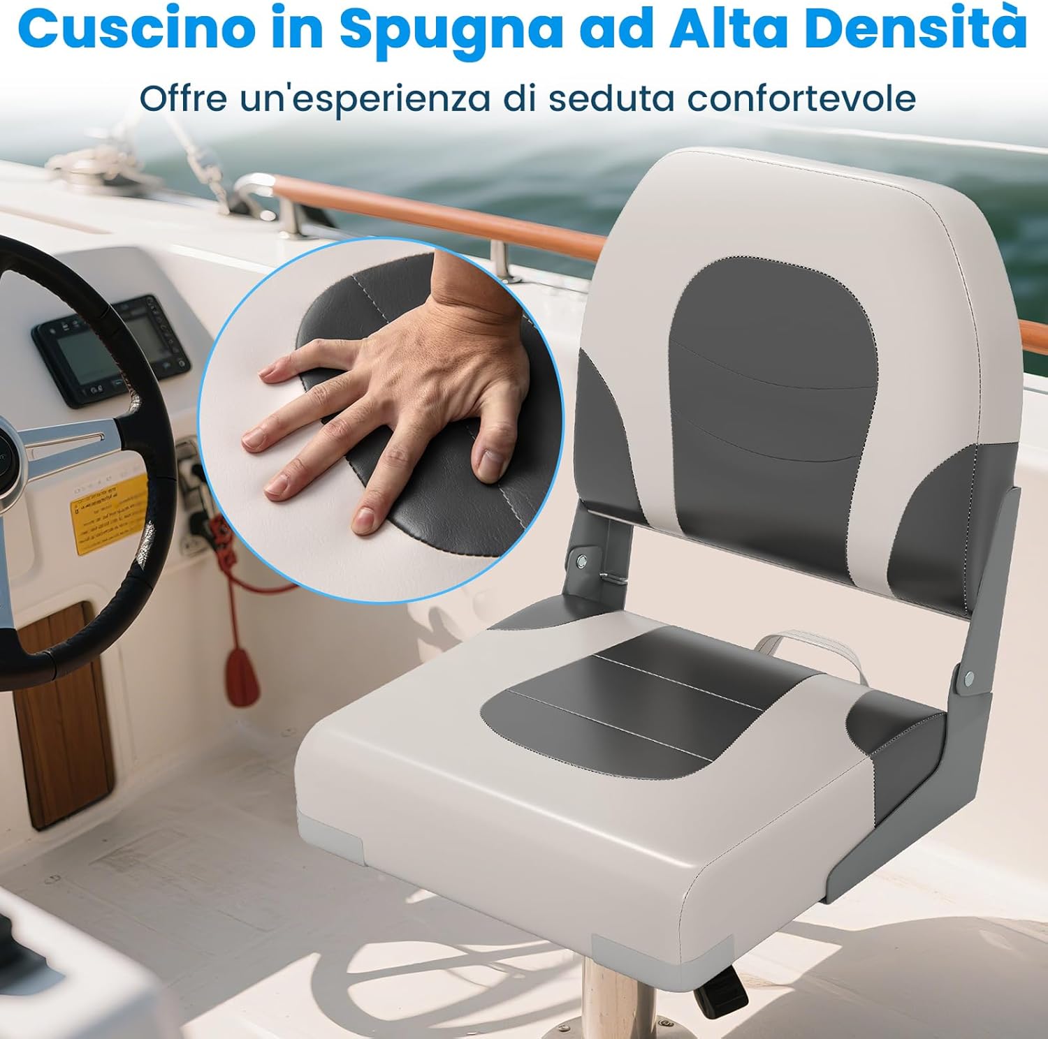 Set di 2 Sedie da Barca, Sedili da Barca Pieghevole Morbide Imbottite Spesse, Sedile Nautica Ergonomico per Imbarcazioni da Pesca, 51 x 42 x 49 cm, Bianco e Girigio