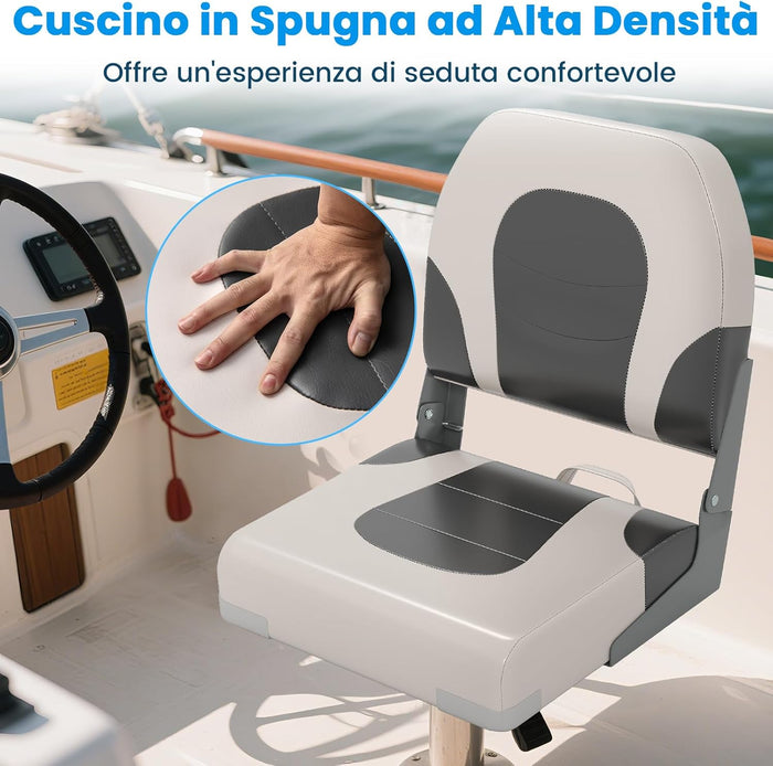 Set di 2 Sedie da Barca, Sedili da Barca Pieghevole Morbide Imbottite Spesse, Sedile Nautica Ergonomico per Imbarcazioni da Pesca, 51 x 42 x 49 cm, Bianco e Girigio