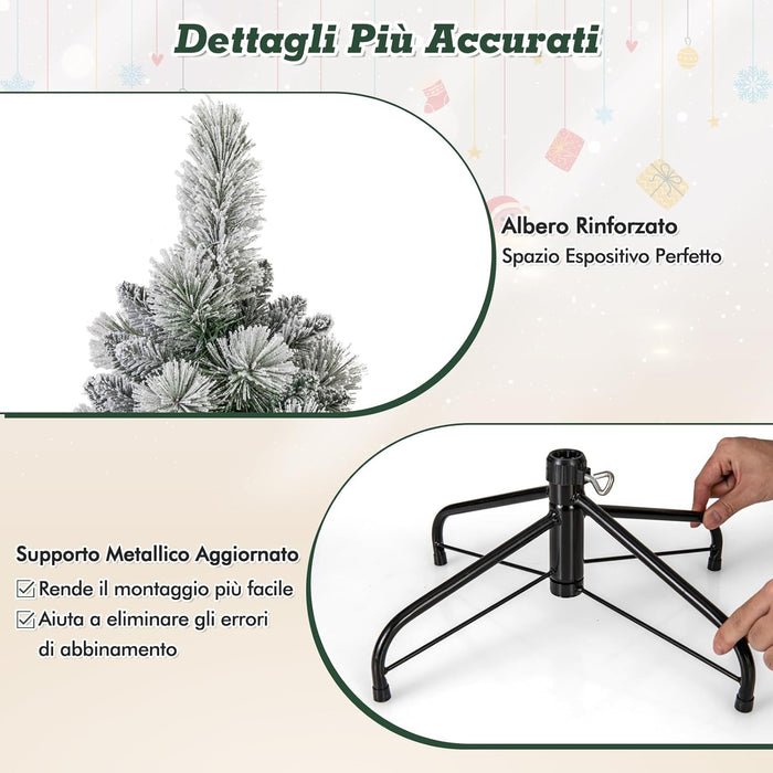 Albero di Natale Innevato 150 cm/180 cm, Albero di Natale Pop-Up con 130/170 Luci LED Bianco Caldo, Aghi di Pino, 378/517 Punte di Rami e Sezione Pieghevole & Supporto in Metallo (150 CM)