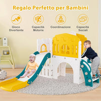 Scivolo per Bambini 9 in 1, Set da Gioco con Canestro da Basket, Telescopio, Volante, Corridoio, Tunnel e Spazio di Archiviazione, Scivolo da Interno ed Esterno per 1+ Anni (Giallo+Verde)