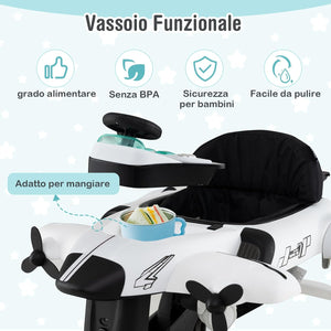 6 in 1 Girello per Bambini, Girello Pieghevole con Altezza Regolabile a 3 Livelli, Scatola Musicale Rimovibile, Vassoio per Alimenti, Portata 12 kg, per Bambini di 6-18 Mesi (Bianco)