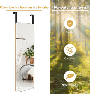 Specchio Figura Intera sulla porta, Specchio Rettangolare da Parete, Specchio Moderno da Trucco da Appendere con 2 Ganci, Ideale per Corridoio Salone Camera da Letto Bagno