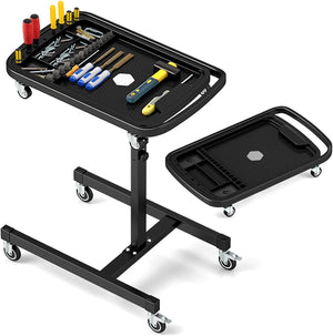 Vassoio Organizer per Attrezzi 2-in-1 con 4 Ruote, Carrello Porta Attrezzi Regolabile in Altezza con Vassoio, Carrello per Attrezzi da Meccanico Portatile per Garage e Officina, Nero