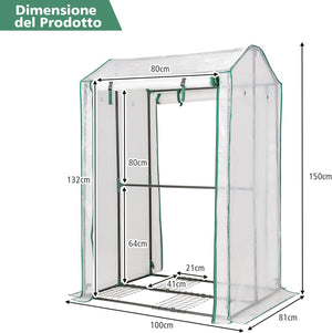 Serra da Giardino Robusta, Mini Serra per Orto e Piante con Telaio in Acciaio, 2 Porte a Cerniera Arrotolabili, Telo in PE, Serra da Eterno per Giardino e Balcone, 100 x 81 x 150 cm