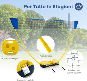 Set di Badminton con Rete, Racchette, 2 Volani e Scatola di Conservazione, Set di Badminton Portatile per 2 Giocatori da Esterno per Bambini, Ragazzi e Adulti