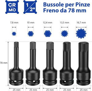 Set di Bussole per Pinze Freno da 16 Pezzi, Kit di Attrezzi per la Regolazione dei Freni con Chiave di Trasmissione da 1/2”, Compatibile con Vari Veicoli, 28 x 7 x 18 cm (Blu)