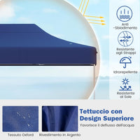 Gazebo Pop-up Pieghevole 3 x 4,5 m, Gazebo da Giardino Impermeabile Altezza Regolabile con Fori di Drenaggio, Tenda da Giardino Antivento con Borsa di Trasporto a Ruote (Blu)