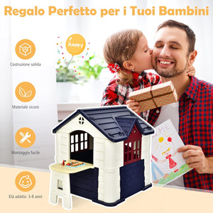Casetta per Bambini con Porte e Finestre, Casetta Giocattolo con Tavolo, Set Giocattolo con 7 Pezzi, Ideale per Bambini 3-8 Anni, 164x124x132 cm (Blu)