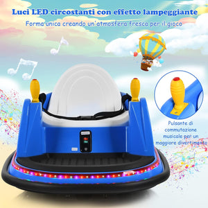 Veicolo Elettrico Macchina Elettrica Design Autoscontro per Bambini, Girevole a 360°, con Luci e Musica, con Telecomando, per Bambini 2-5 Anni (Blu)
