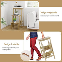 Scaletta Pieghevole, 3 in 1 Scaletta e Sgabello in Legno Multifunzione, 3 Gradini, Reversibili Impugnatura, Portatile e Leggera, Ideale per Studio Soggiorno (Naturale)