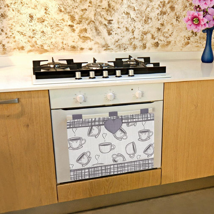 Copriforno Morbido Shabby Chic Cuori Passanti Tessuto Chiusura Velcro Proteggi Forno Cucina Dis.B