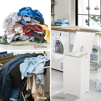 Mobile Portabiancheria per Bagno, Cesto Organizzazione Lavanderia, in Legno, Bianco