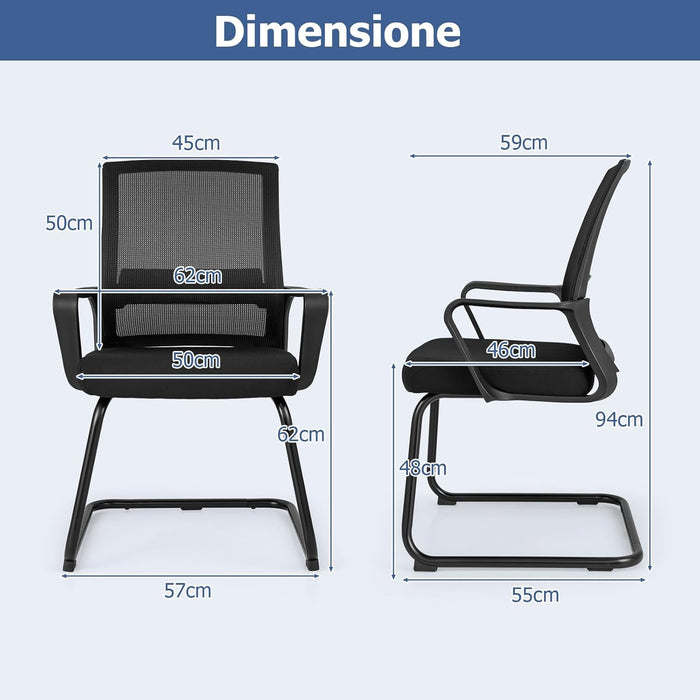 Sedia da Ufficio, Sedia da Conferenza con Supporto Lombare, Sedia Ergonomica con Base in Metallo, 62 x 59 x 94 cm