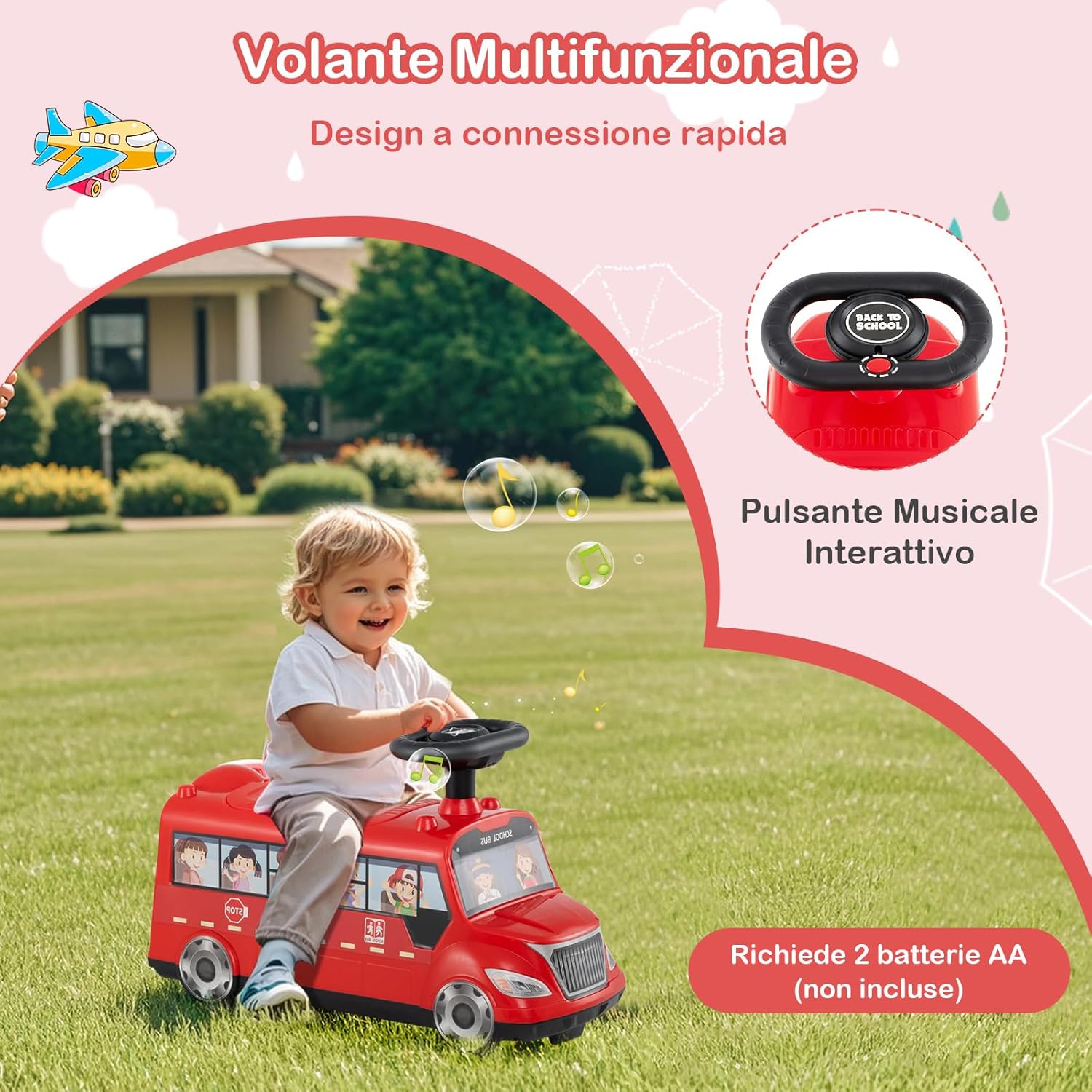 Auto a Spinta per Bambini, Autobus da Passeggio con Pulsante Musicale Comparto di Stoccaggio Blocco Antiribaltamento, Ideale per Bambini 19-36 Mesi