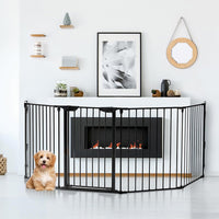 Cancelletto Pieghevole in Ferro per Camino e Scale, Cancello con 6 Pannelli per Bambini, Cani e Gatti, Barriera Protettiva da Interno ed Esterno, 2 Colori Disponibili, 380 x 74,5cm (Nero)