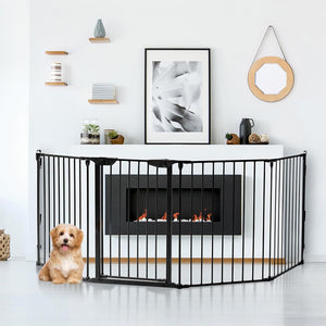 Cancelletto Pieghevole in Ferro per Camino e Scale, Cancello con 6 Pannelli per Bambini, Cani e Gatti, Barriera Protettiva da Interno ed Esterno, 2 Colori Disponibili, 380 x 74,5cm (Nero)