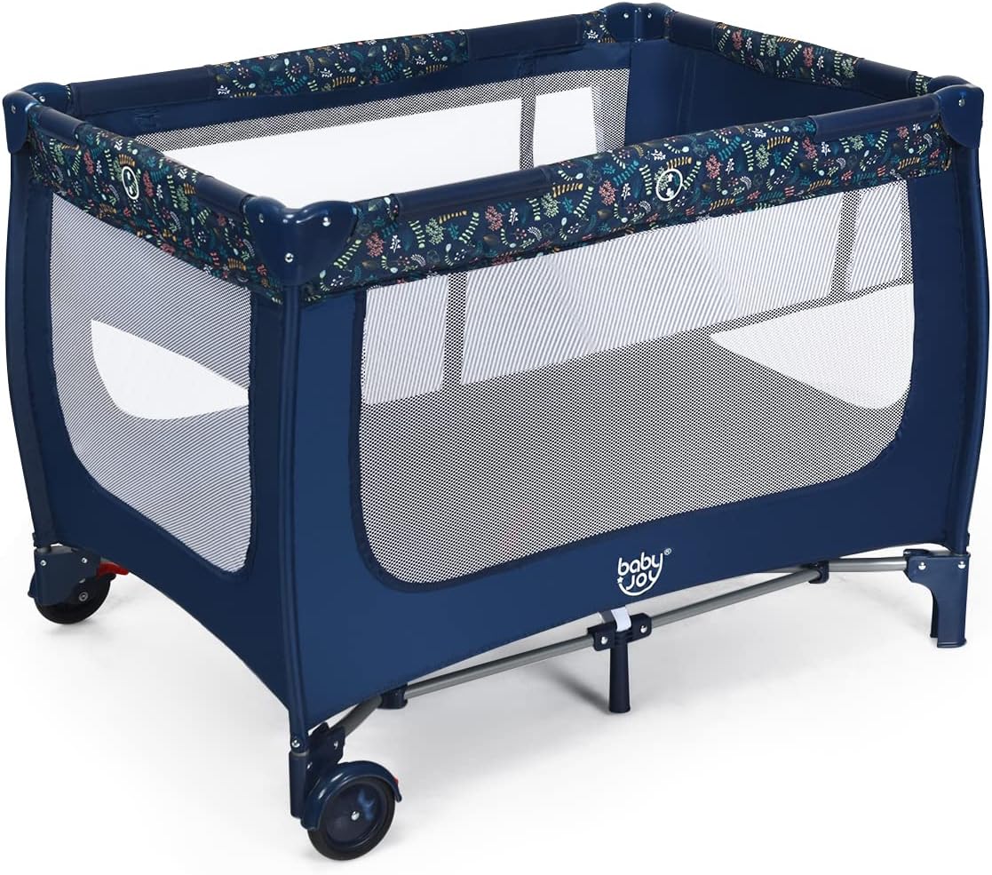 Box Portatile per Bambini, Lettino Multifunzionale con Rete Traspirante e Design Pieghevole, Ideale per Bambini 0-36 Mesi (Carico Massimmo 15 kg), 125 x 65 x 76 cm (Blu)