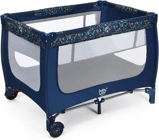 Box Portatile per Bambini, Lettino Multifunzionale con Rete Traspirante e Design Pieghevole, Ideale per Bambini 0-36 Mesi (Carico Massimmo 15 kg), 125 x 65 x 76 cm (Blu)