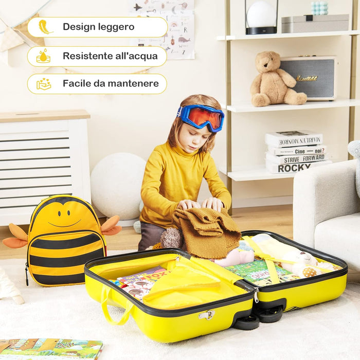 Valigia Cavalcabile per Bambini, 18" Valigia+ 12" Zaino,2 Pezzi, Trolley Bambini Bagaglio a Mano con Ruote Girevoli e Maniglia Retrattile, 2 Cingie Multiuso (Modello 1)