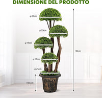 Albero Artificiale 90 CM, Cipresso Finto da Interno ed Esterno con Tronco in Rattan e Vaso Riempito di Cemento, Pianta Artificiale Realistica da Casa, Ingresso e Ufficio