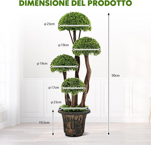Albero Artificiale 90 CM, Cipresso Finto da Interno ed Esterno con Tronco in Rattan e Vaso Riempito di Cemento, Pianta Artificiale Realistica da Casa, Ingresso e Ufficio
