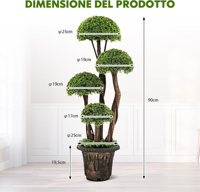 Albero Artificiale 90 CM, Cipresso Finto da Interno ed Esterno con Tronco in Rattan e Vaso Riempito di Cemento, Pianta Artificiale Realistica da Casa, Ingresso e Ufficio