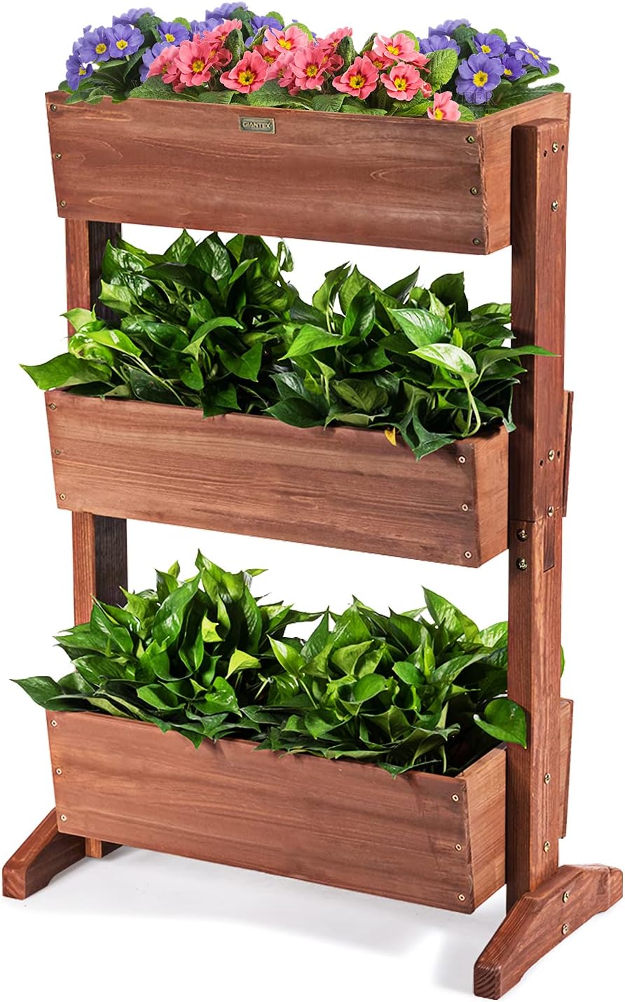 Fioriera di Legno con 3 Livelli, Scaffale per Piante, Scala con Fioriere di Legno Staccabili, Scaffale per Piante Multiuso, Ideale per Interno ed Esterno