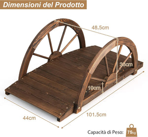 Ponte in Legno da Giardino, Ponte Decorativo per Giardino con Doppia Ringhiera a Mezza Ruota Costruzione, in Legno di Abete, capacità di Carico 75 kg