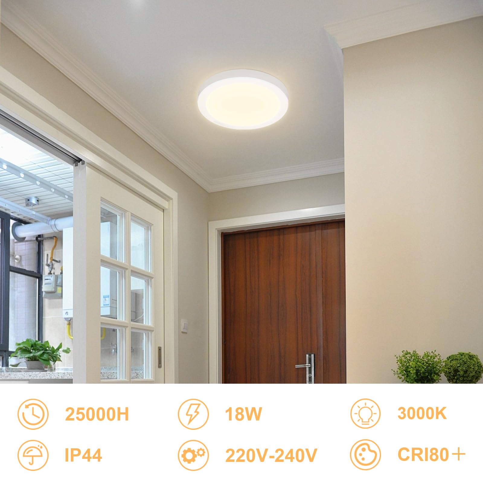 ZMH Lampada da soffitto LED set 2 pezzi tonda 18W 3000K 23cm bianca caldo moderna per corridoio interno