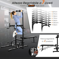 Power Tower Multifunzionale e Regolabile, Sbarra per Trazioni con Panca Pieghevole Regolabile in Altezza, Attrezzatura Fitness per Allenamento Completo del Corpo, Portata 250 kg