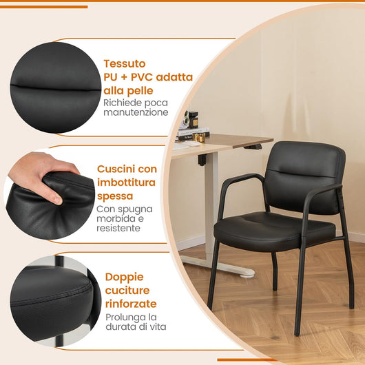 Set di 2 Sedie da Sala d'Attesa Imbottite, Sedie da Conferenza con Braccioli, con Gambe in Metallo, Sedie da Ufficio Portata 160 kg, 58 x 56 x 81 cm