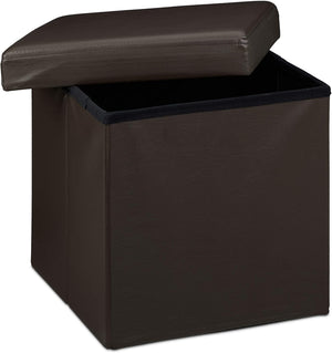 Sgabello pieghevole pouf panca stabile mobile contenitore sintetico 38 cm marrone 13_0002806_5