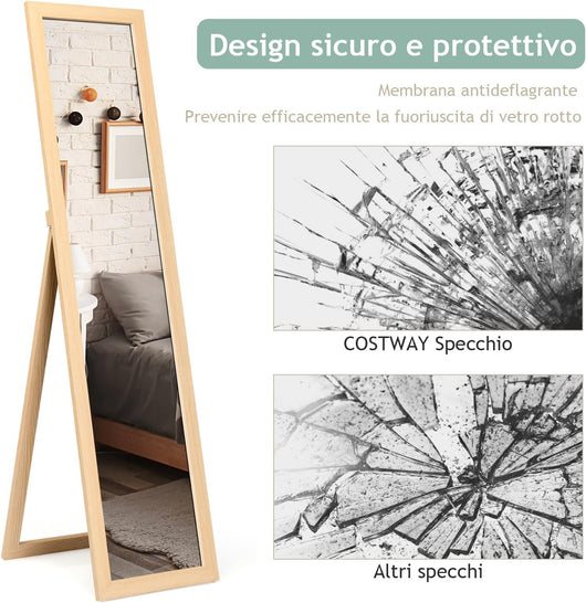 Specchiera da Terra Autoportante a Figura Intera, Specchio Rettangolare, in Legno (Legno)