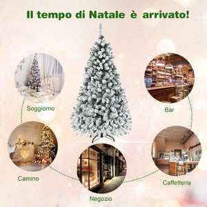 Albero di Natale Innevato 180/225 cm, Albero di Natale con 250/450 Luci a LED Bianco Caldo, 600/1010 Rami Folti e Base Metallica, Ideale per Casa, Ufficio e Negozio (180 CM)