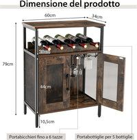 Armadio per Vino con Portaoggetti, Portabottiglie di Vino con Portabottiglie e Porta Bicchieri Rimovibili, Armadietto con Portabottiglie, 60 x 34 x 79 cm