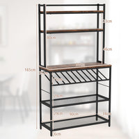 Scaffale da Cucina a 6 Ripiani con Portabottiglie, Scaffale Porta Microonde con Portabottiglie Inclinato e 2 Ripiani in Rete, per Cucina, Sala da Pranzo, 90x35x165 cm