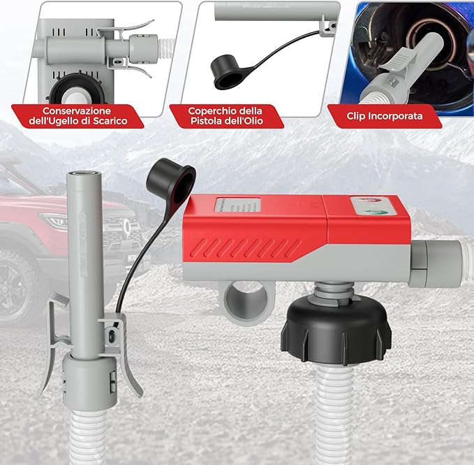 Pompa di Trasferimento del Carburante con Sensore di Arresto Automatico, Pompa Travaso Gasolio Elettrica a Batterie o Ricaricabile con Adattatore di 3 Dimensioni, con Infusione di 14L/ min